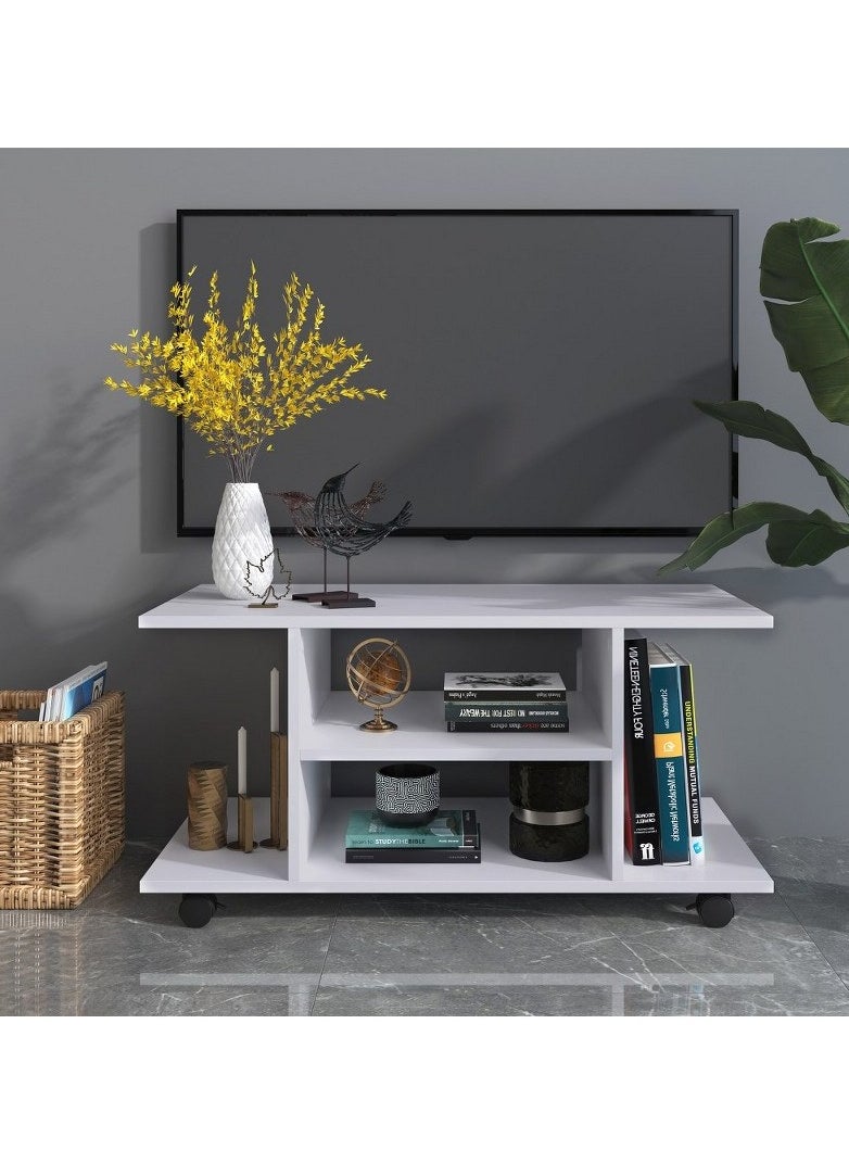 Home Gallery "home gallery Modern TV Cabinet Stand 3 Tier Shelf Storage with Wheels - White " 