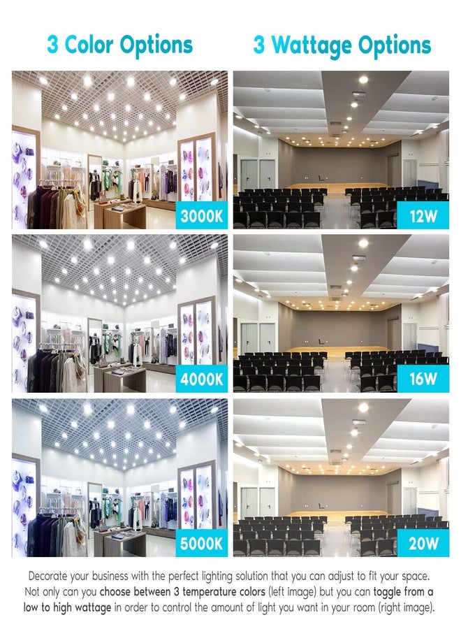 LUXRITE 6 Inch Commercial LED Recessed Lighting with J-Box, 12/16/20W, 3 Color Selectable 3000K-5000K, 1140/1520/1900 Lumens, 0-10V Dimmable, 120-277V, Canless LED Downlight, IC Rated, Wet Rated - Image 2
