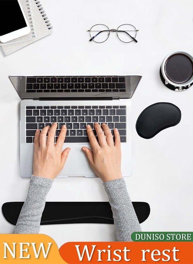 DUNISO Keyboard Mouse Wrist Rest Pad, Memory Foam Wrist Pad for Keyboard, Wrist Support Suitable For Office, Computer, Laptop, Mac, Comfortable, Lightweight For Easy Typing Pain Relief Black - Image 1