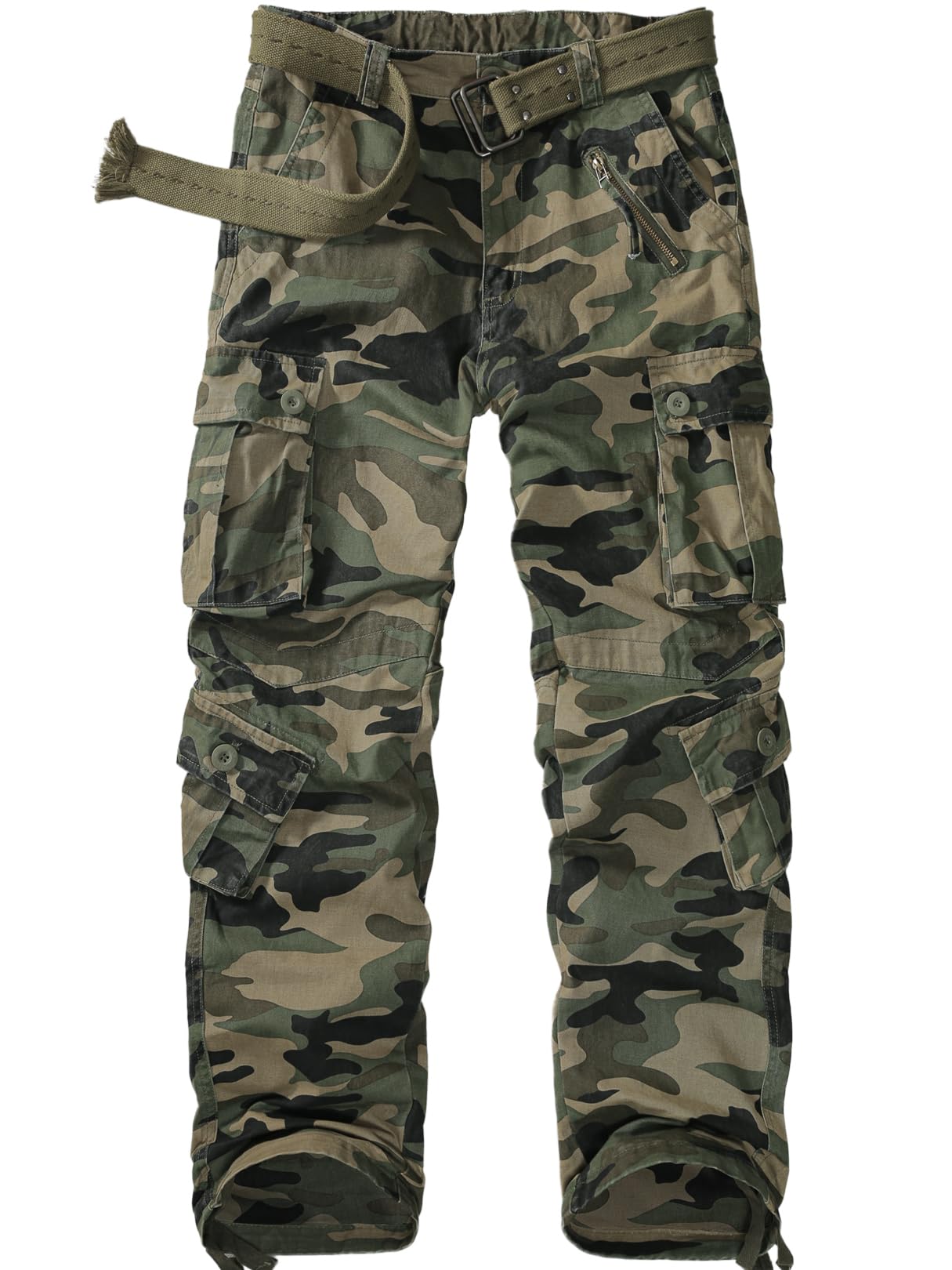 Jessie Kidden Men's BDU Casual Military Pants, Tactical Wild Army Combat ACU Rip Stop Camo Cargo Work Pants Trousers with 8 Pockets #7533 Green Camo 36