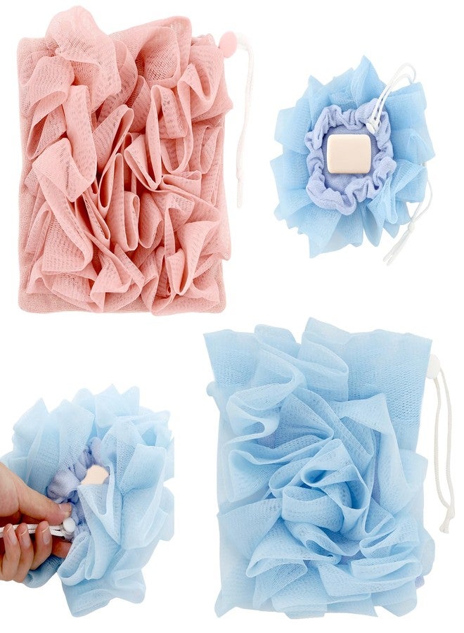 MVVM 2 Pcs Bar Soap Loofah Pouch, Loofah Washcloth, Easy-Hang Bath Sponge with Secure Drawstring, for Gentle Exfoliation and Fresh Skin - Image 1