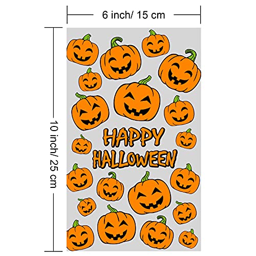 HESTYA 50 Counts Halloween Treat Cellophane Bags 6 x 10 Inches Clear Pumpkin Flat Bottom Goodie Bags with 300 Pieces Twist Ties for Halloween Party Favor(Pumpkin) - Image 3