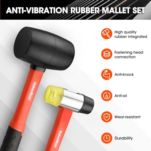 ValueMax Rubber Mallet, 16oz Rubber Mallet Hammer And 35mm Double-Faced Soft Hammer, Fiberglass Handle With TPR Grip, Solid Head, 2 Piece Black Set - Image 2