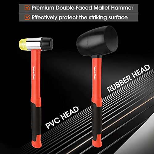 ValueMax Rubber Mallet, 16oz Rubber Mallet Hammer And 35mm Double-Faced Soft Hammer, Fiberglass Handle With TPR Grip, Solid Head, 2 Piece Black Set - Image 3
