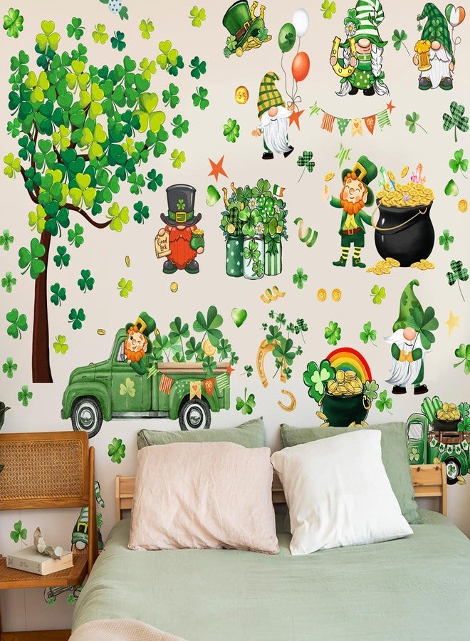 KRTBKR St. Patrick's Day Wall Decals Stickers Green Shamrock St. Patricks Day Window Clings Lucky Truck Clover Golden Coins Irish Spring Holiday Home Kitchen School Office Decor Party Supplies Decoration - Image 1