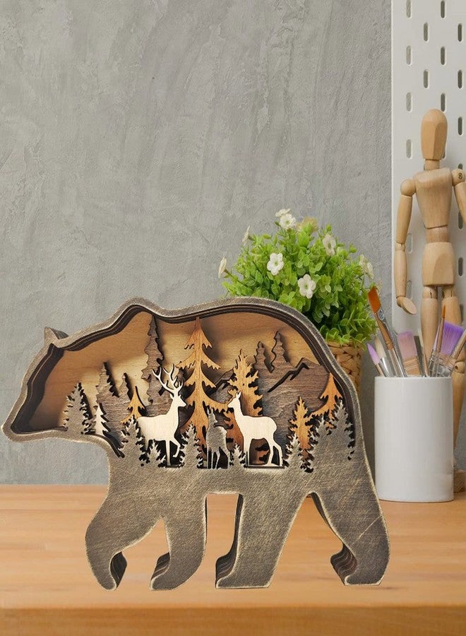 MACLARONX Wood Bear Art Decor Multi-Layer Brown Bear Figurine Rustic Home Shelf Desktop Decorations Creative Wild Animal Cutout Silhouette Crafts - Image 3