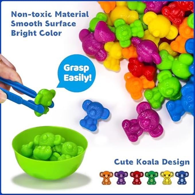 COUNTING TOYS FOR TODDLERS, 60 RAINBOW KOALA COUNTERS W/SORTING BOWLS, COLOR SORTING, COUNTING & MATH MANIPULATIVES, PRESCHOOL HOMESCHOOL & CLASSROOM EARLY LEARNING SUPPLIES - Image 5