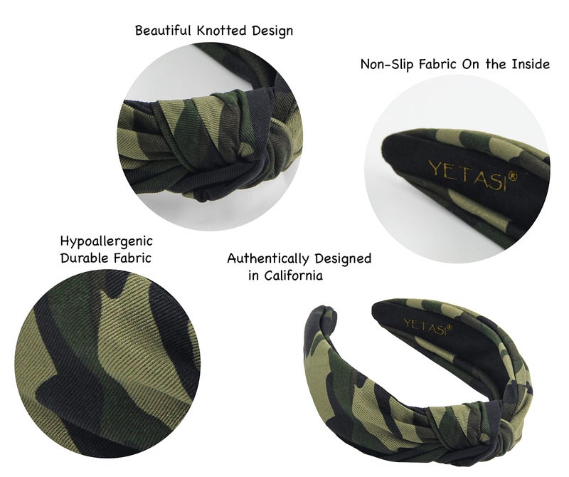 YETASI Head bands Adult Women, Army Headbands for Women Wearable All Day. Knotted Headband for Women Green Camo is Chic. Womens Top Knot Fashion Designer is Unique band for Girl Hair - Image 4