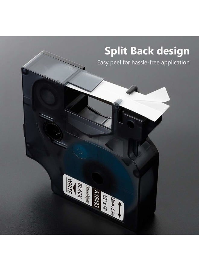 AONOMI 4-Pack Replace Dymo Rhino 18483 Permanent Polyester Industrial Label Tape for Dymo LabelWriter and Industrial Rhino 4200 5200 Label Makers and More, Black on White, 1/2-inch x 18-feet - Image 3