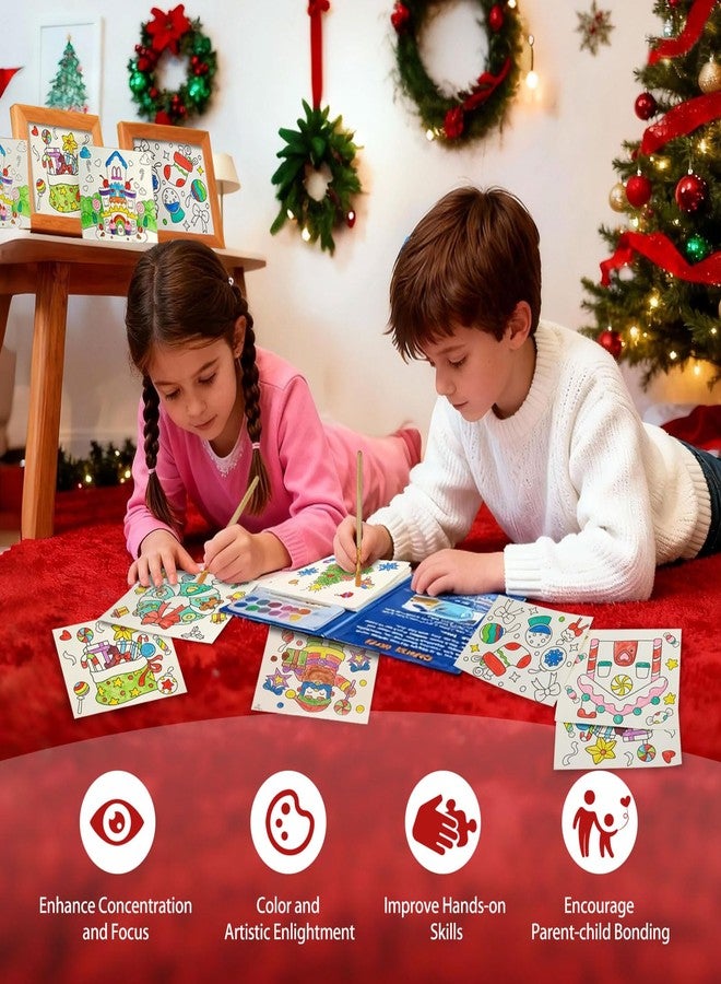 كتاب تلوين عيد الميلاد من ألو أبي، مناسب للأطفال من عمر 3-5 و4-8 سنوات، يتضمن مجموعة ألوان مائية مع فرشاة، أنشطة فنية وحرفية ممتعة وخالية من الفوضى، هدية مثالية لعيد الميلاد للأولاد والبنات. - Image 4