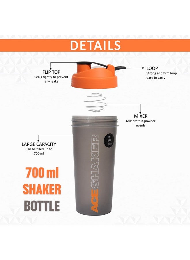 JAYPEE PLUS Jaypee Plus Ace Shaker with blending ball |Protein Shaker for Gym |Gym Bottle |Shaker bottles | Travel shaker 700 ml, Grey Orange  - Image 3