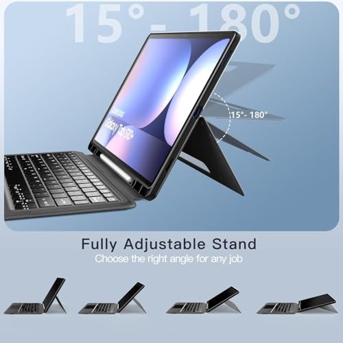 MICROWARE Keyboard with case Compatible for Samsung Galaxy Tab S9 FE+ / S9 Plus /S10+ 12.4 inch Keyboard Case - Folio Combo Smart Tablet Cover with Trackpad - 7 Color Backlit Keyboard Case Black - Image 4