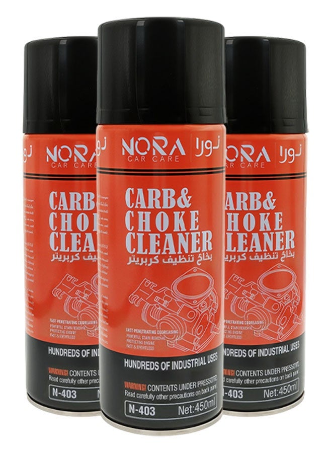 نورا عبوة اقتصادية (3 قطع) من منظف "NORA" للكاربوراتير وصمام الخنق (Choke) سعة 450 مل (موديل N-403)؛ منظف قوي مخصص للكاربوراتيرات، وصمامات الخنق، والصمامات، وأجسام الخانق (Throttle Bodies). - Image 1