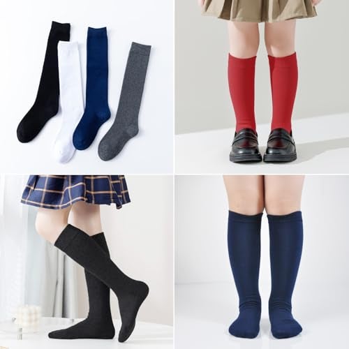EPEIUS Girls Knee High Seamless Cotton School Uniform Socks - Kids Boy Long Socks 5-7 Years Navy Blue Black Burgundy 3 Pack M - Image 5