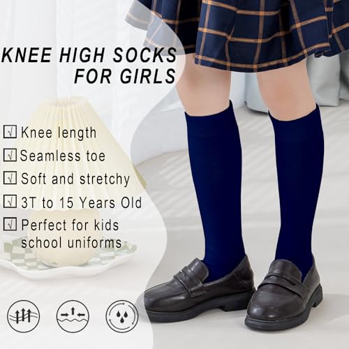 EPEIUS Girls Knee High Seamless Cotton School Uniform Socks - Kids Boy Long Socks 5-7 Years Navy Blue Black Burgundy 3 Pack M - Image 2