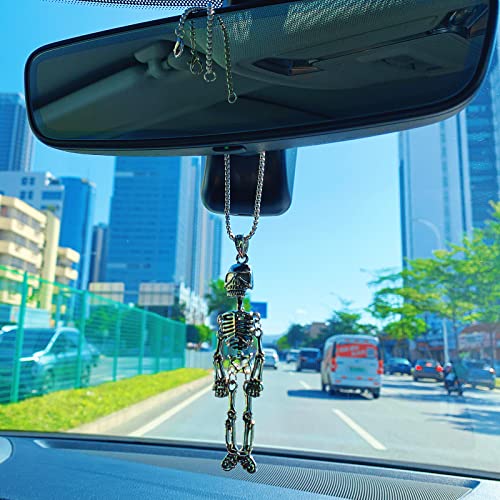 Motaney Sugar Skull Car Accessories Skeleton Car Mirror Charm, Swinging Skull Hanging Ornament Rear View Mirror Accessories Halloween Decoration, Cool Small Gifts for Men/Women - Image 4