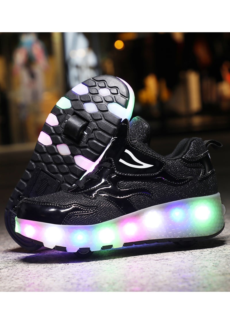 Loquat LED Flash Light Fashion Shiny Sneaker Skate Shoes With Wheels And Lightning Sole Black - Image 1