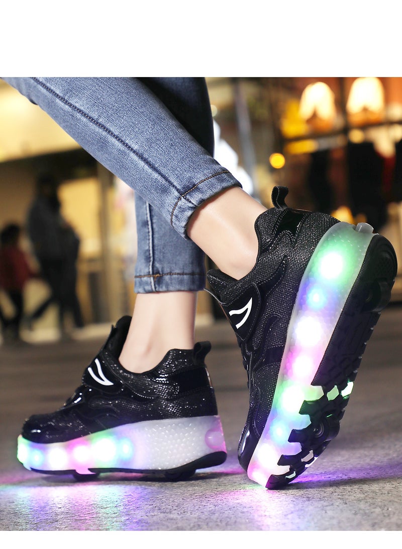 Loquat LED Flash Light Fashion Shiny Sneaker Skate Shoes With Wheels And Lightning Sole Black - Image 5