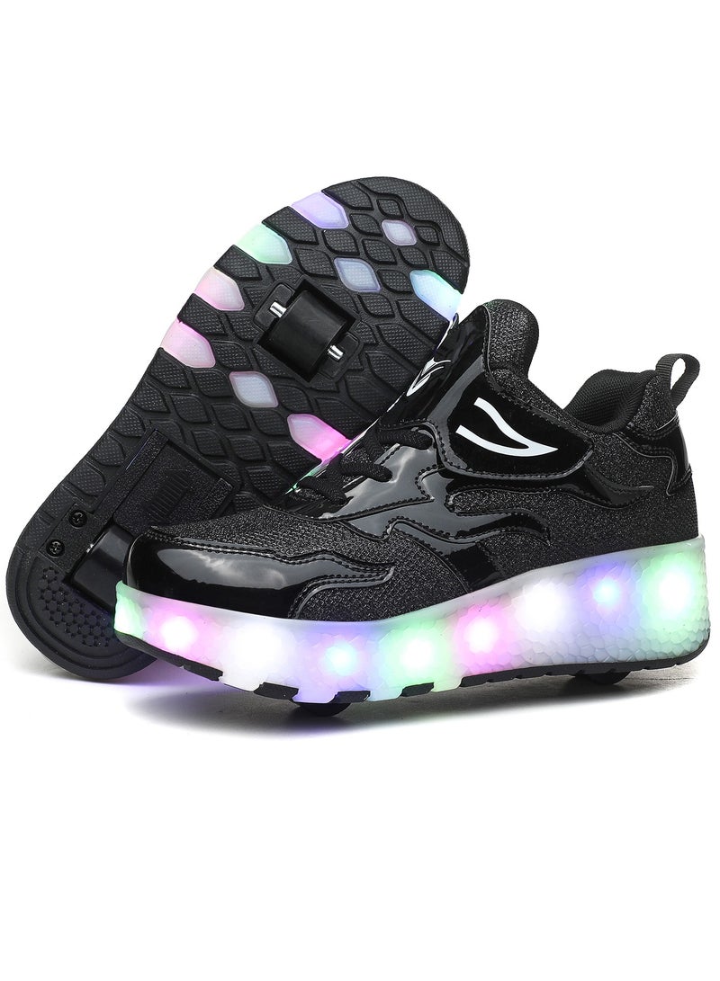 Loquat LED Flash Light Fashion Shiny Sneaker Skate Shoes With Wheels And Lightning Sole Black - Image 2
