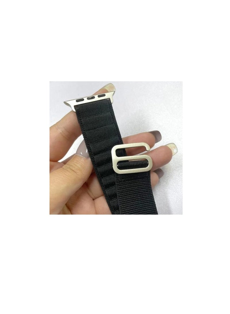 سوار لساعة ابل واتش من النايلون المنسوج مع سلسلة حزام خطاف رياضي من لرياضي الرياضي + الإصدار الرياضي 44/45 مم - أسود- أسود - Image 4