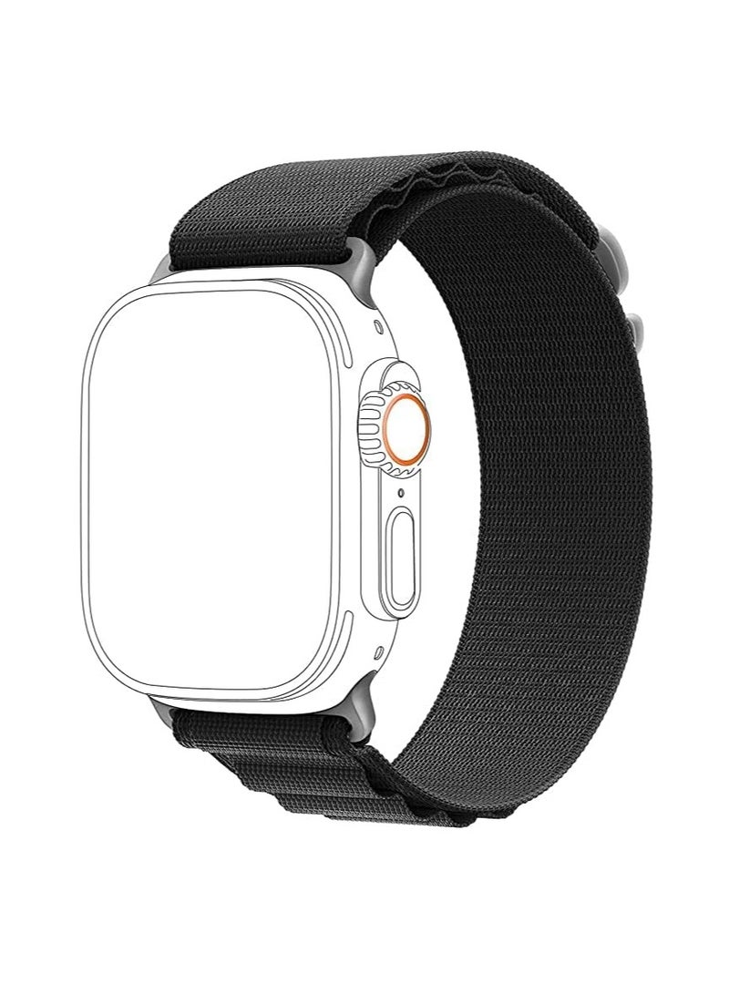 سوار لساعة ابل واتش من النايلون المنسوج مع سلسلة حزام خطاف رياضي من لرياضي الرياضي + الإصدار الرياضي 44/45 مم - أسود- أسود - Image 2