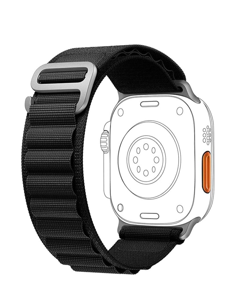 سوار لساعة ابل واتش من النايلون المنسوج مع سلسلة حزام خطاف رياضي من لرياضي الرياضي + الإصدار الرياضي 44/45 مم - أسود- أسود - Image 1