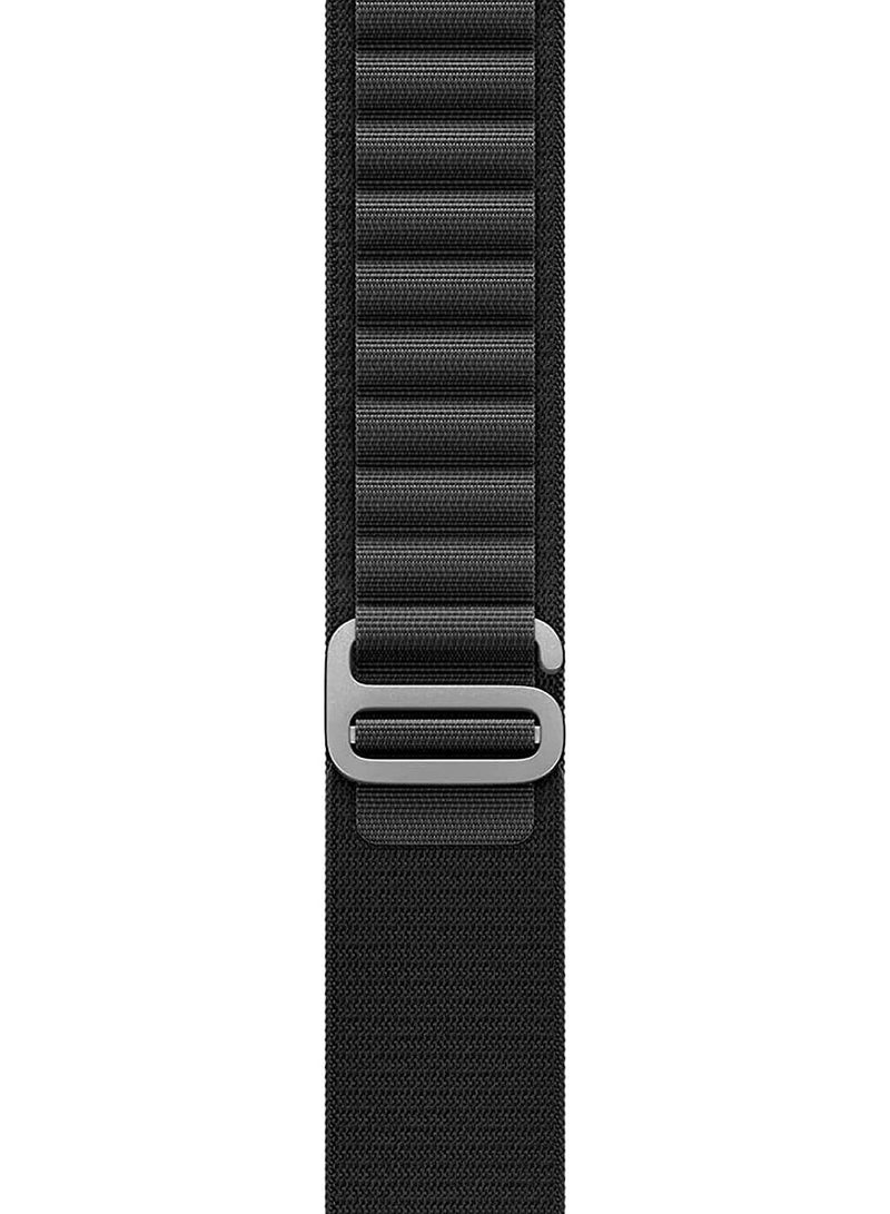 سوار لساعة ابل واتش من النايلون المنسوج مع سلسلة حزام خطاف رياضي من لرياضي الرياضي + الإصدار الرياضي 44/45 مم - أسود- أسود - Image 3