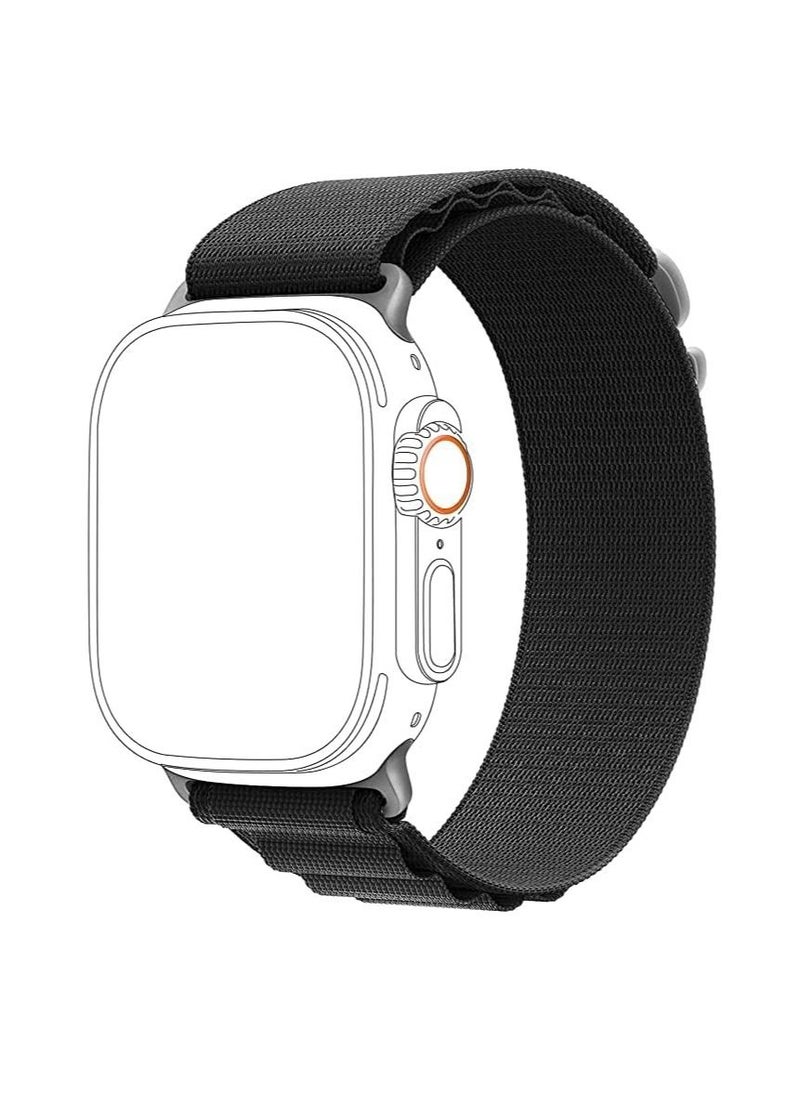 Generic - Alpine Loop For Apple Watch Nylon Woven Ring WithSports G Hook Strap Series Nike+ Sports Edition 44/45mm - Black - Image 1