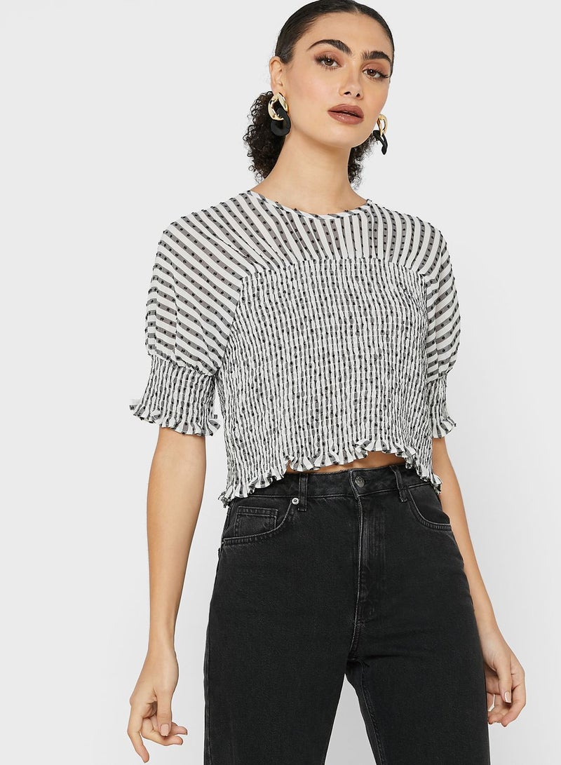LOST INK Shirred Detail Stripe Top - Image 1