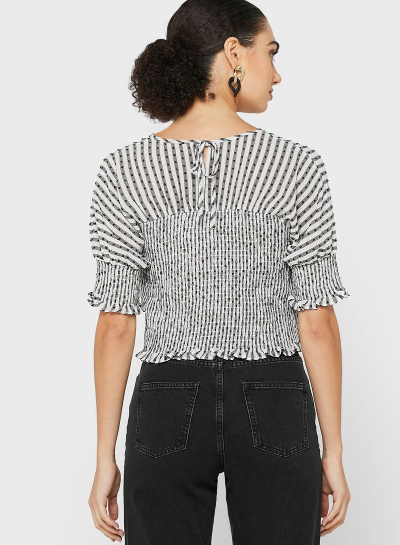 LOST INK Shirred Detail Stripe Top - Image 2