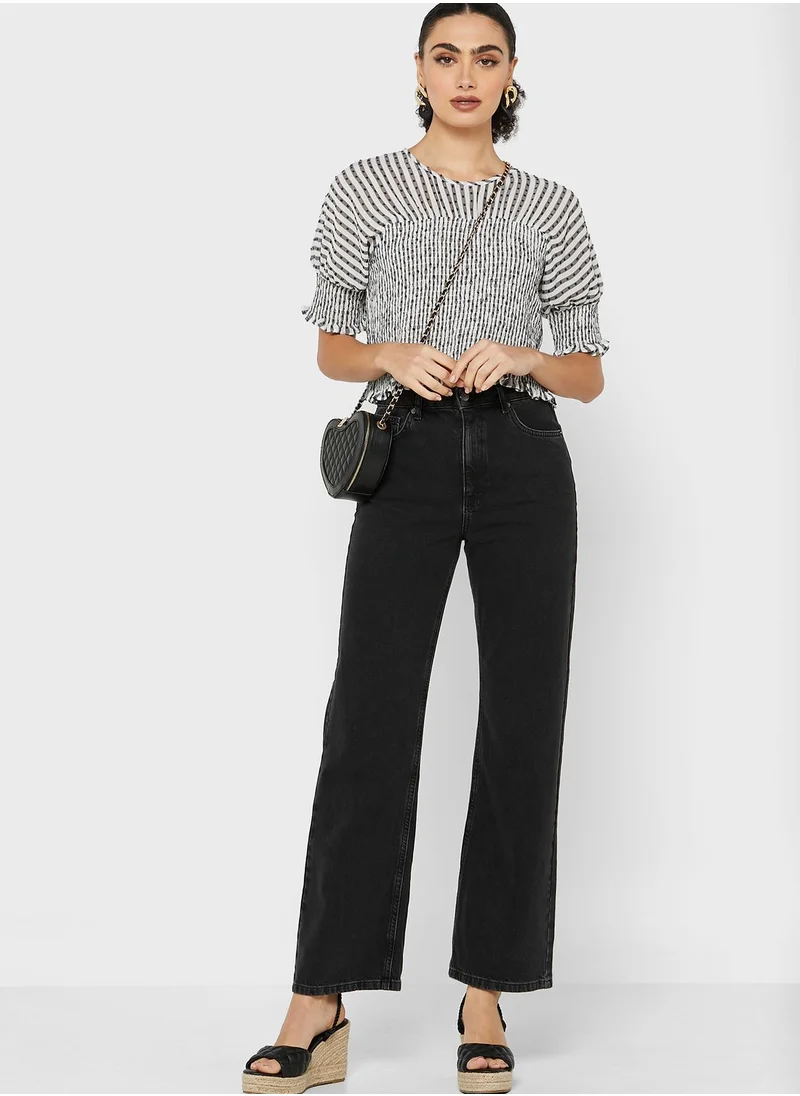 LOST INK Shirred Detail Stripe Top