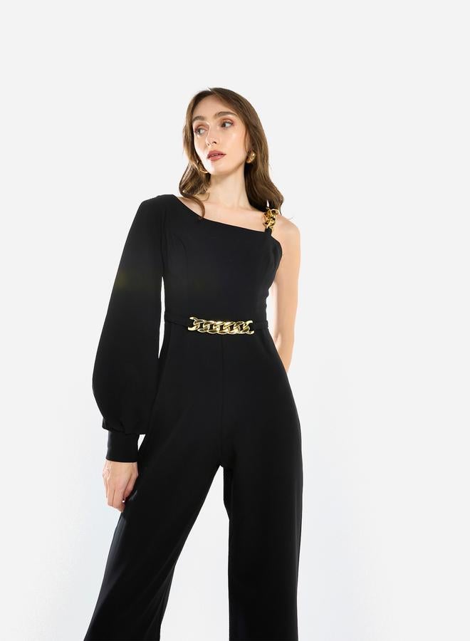 House of Moda Women One Shoulder Chain Accent Jumpsuit - Image 4
