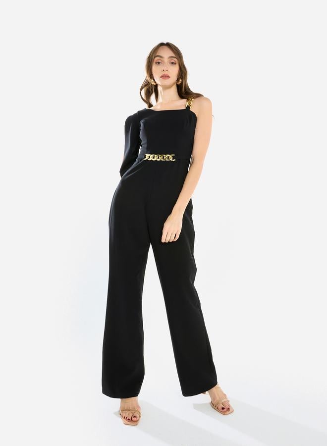 House of Moda Women One Shoulder Chain Accent Jumpsuit - Image 1