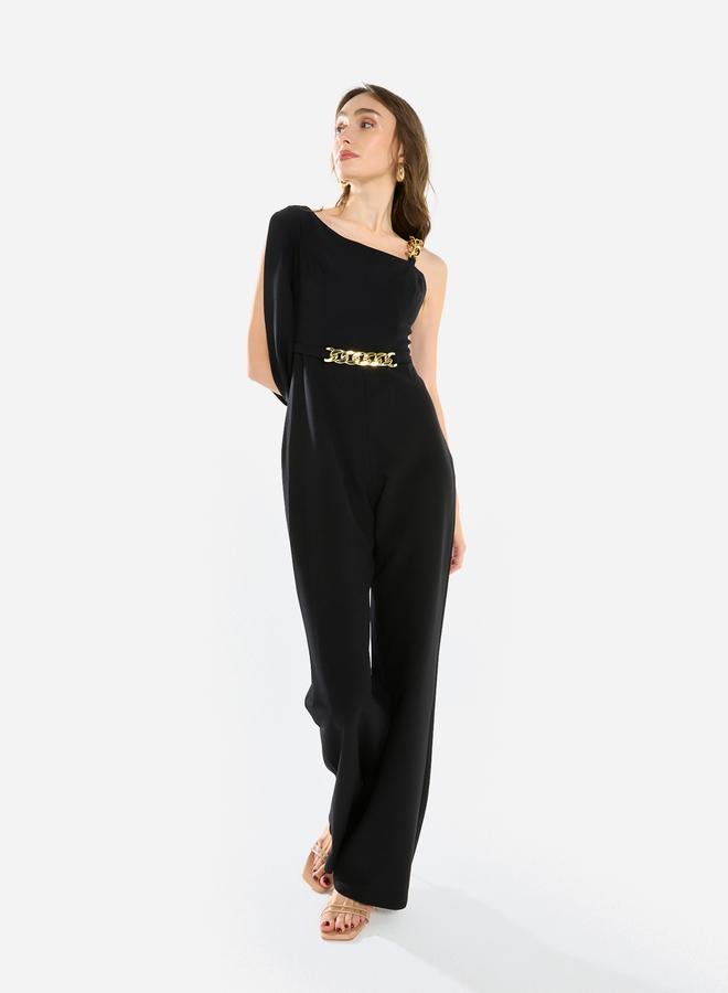 House of Moda Women One Shoulder Chain Accent Jumpsuit - Image 2