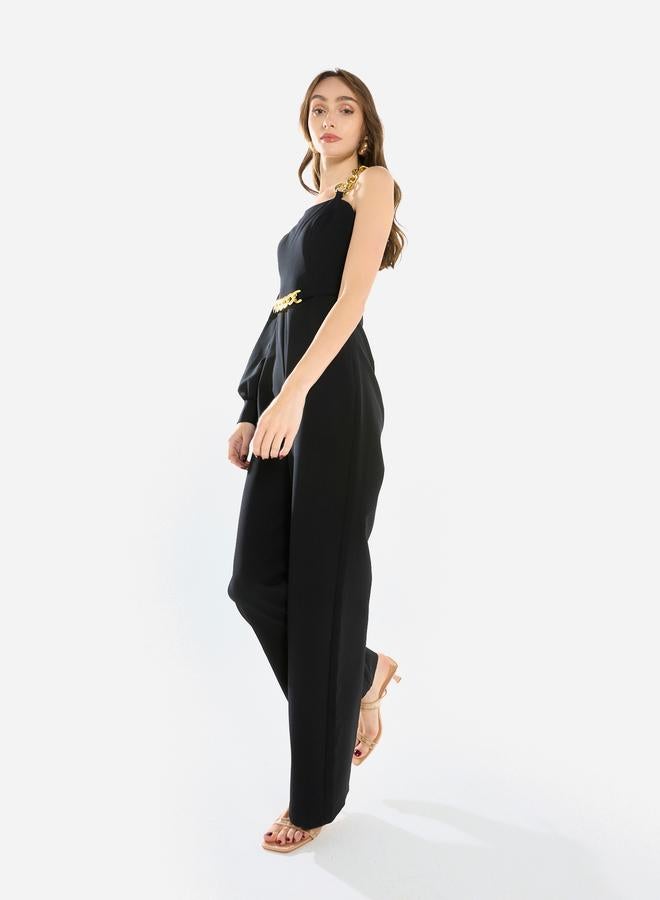 House of Moda Women One Shoulder Chain Accent Jumpsuit - Image 3