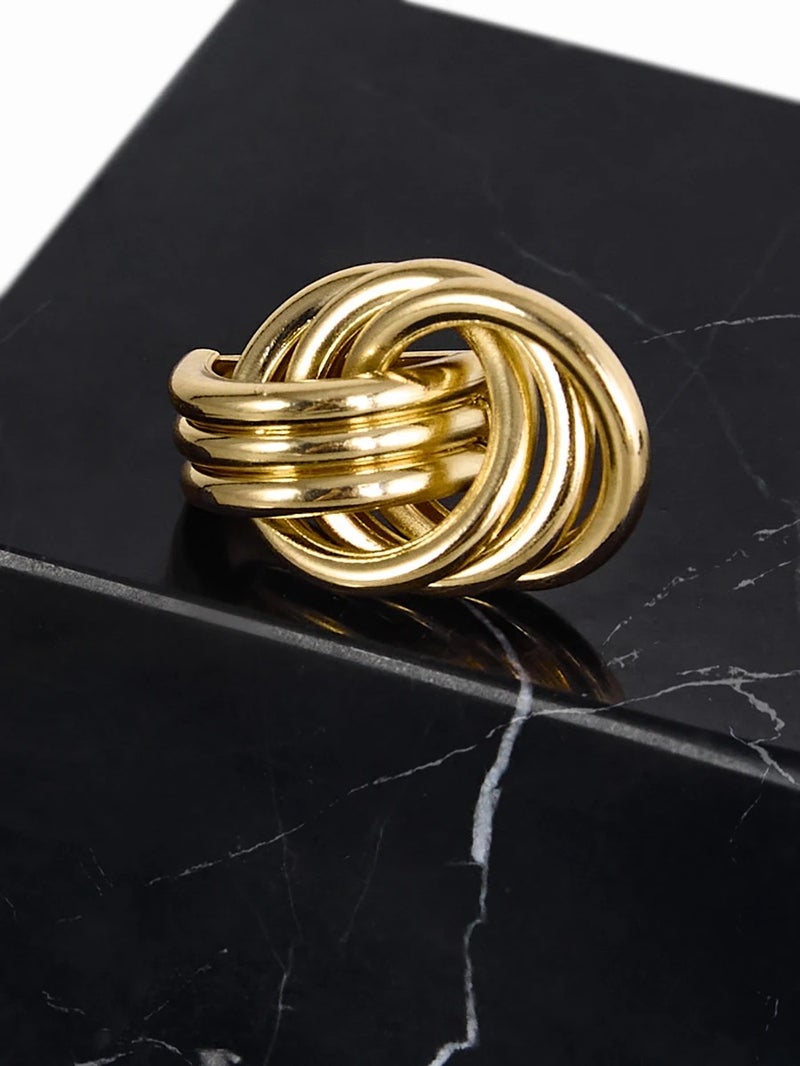 Shein CHICVUE 1pair Fashionable Multi-Turn Knotted Design Stud Earrings, Personalized Geometric Earrings, Double Hoop Studs, Statement Dangling Earrings, Unique Earrings Anniversary Gift For Wife, Suitable For Women's Daily Wear Gifts - Size one-size - Image 3