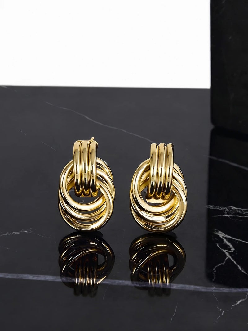 Shein CHICVUE 1pair Fashionable Multi-Turn Knotted Design Stud Earrings, Personalized Geometric Earrings, Double Hoop Studs, Statement Dangling Earrings, Unique Earrings Anniversary Gift For Wife, Suitable For Women's Daily Wear Gifts - Size one-size - Image 1