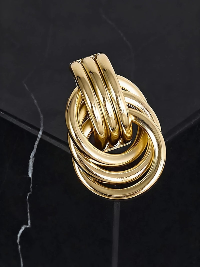 Shein CHICVUE 1pair Fashionable Multi-Turn Knotted Design Stud Earrings, Personalized Geometric Earrings, Double Hoop Studs, Statement Dangling Earrings, Unique Earrings Anniversary Gift For Wife, Suitable For Women's Daily Wear Gifts - Size one-size - Image 4