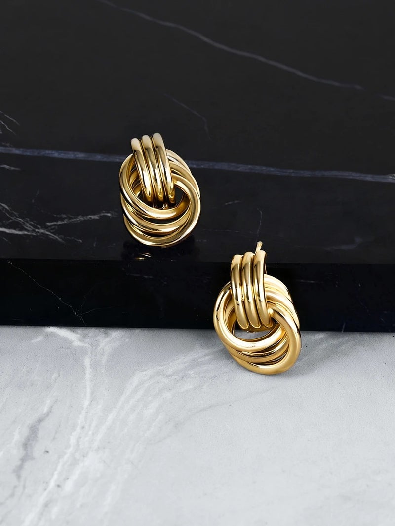 Shein CHICVUE 1pair Fashionable Multi-Turn Knotted Design Stud Earrings, Personalized Geometric Earrings, Double Hoop Studs, Statement Dangling Earrings, Unique Earrings Anniversary Gift For Wife, Suitable For Women's Daily Wear Gifts - Size one-size - Image 5