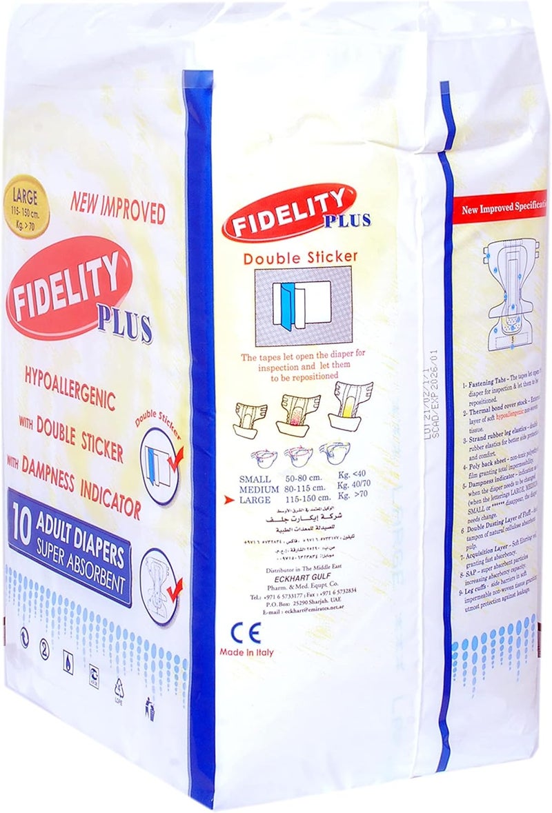 Fidelity Plus Adult Diapers - Large Size, 10 Count - Image 2