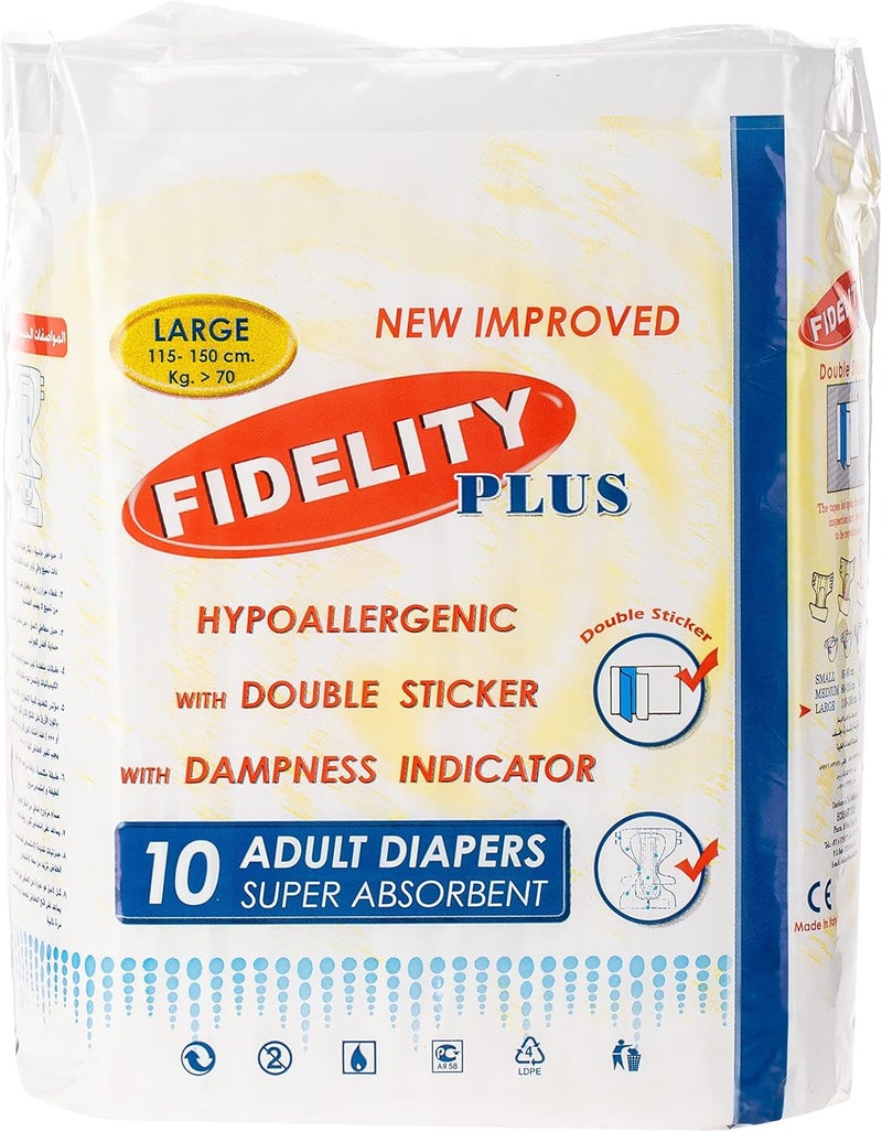 Fidelity Plus Adult Diapers - Large Size, 10 Count - Image 1