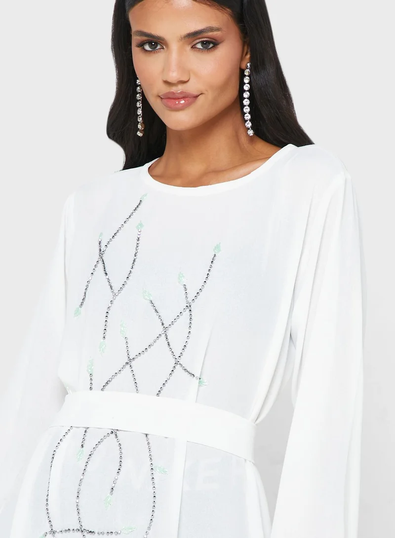 hayas closet Embellished Belted Jalabiya