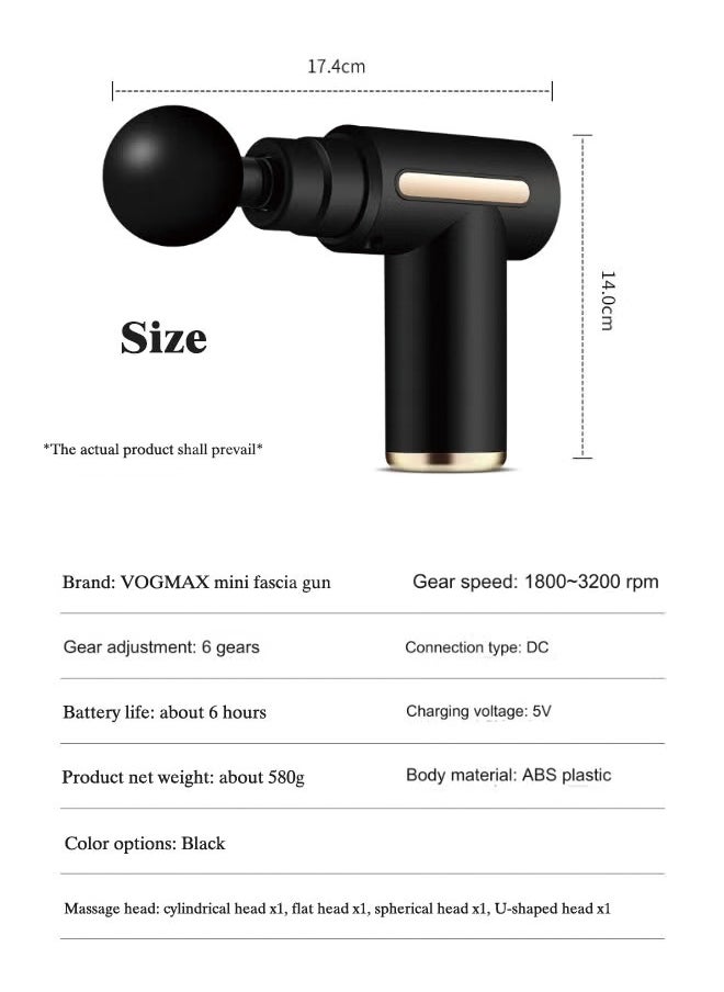 VOGMAX - Mini Massage gun Percussion Deep Tissue Muscle Massage with 6 Speed ​​Massager gun, Quiet Portable Electric Handheld Body Massager gun - Black - Image 1