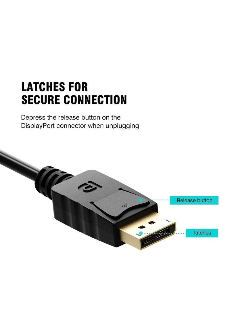 كابل منفذ شاشة عرض تليفزيون عالي الدقة HD إلى HDMI 3 متر(1920×1200)منفذ شاشةعرض 28 ايه دبليو جي FHD 1080 بيكسل لتوصيل أجهزة الكمبيوتر المكتبية واللاب توب ، أسود، 1.8 متر - Image 2