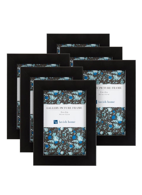 Lavish Home Picture Frame Set of 6 – 4x6 Black Photo Frames with Stand & Hanging Hooks, ABS Plastic Frames for Tabletop or Wall Display, Ideal for Home Décor & Gift Use