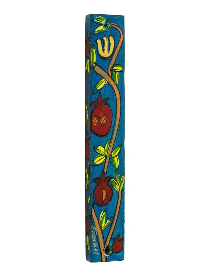 Yair Emanuel Hand-Painted 4.9 Inch Wooden Mezuzah Case with Pomegranate Design - Jewish Home Blessing Judaica Gift - Image 1