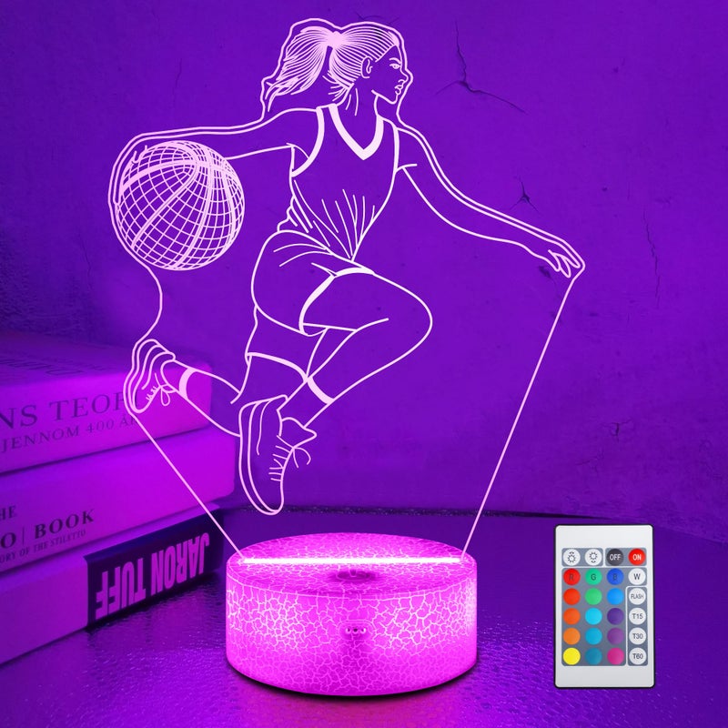 OkiyiD Basketball Gifts for Girls Light Up Basketball Night Light 3D Illusion Lamp with 16 Colors Remote Control Basket ball Accessories Stuff for Girls Women Best Friends Sister Birthday Xmas Gifts - Image 2