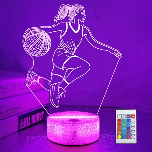 OkiyiD Basketball Gifts for Girls Light Up Basketball Night Light 3D Illusion Lamp with 16 Colors Remote Control Basket ball Accessories Stuff for Girls Women Best Friends Sister Birthday Xmas Gifts - Image 1