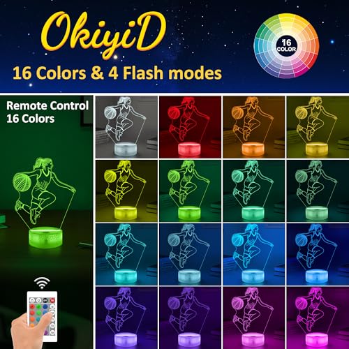 OkiyiD Basketball Gifts for Girls Light Up Basketball Night Light 3D Illusion Lamp with 16 Colors Remote Control Basket ball Accessories Stuff for Girls Women Best Friends Sister Birthday Xmas Gifts - Image 3