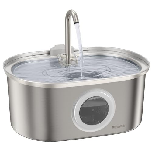PawsPik SS-01 Stainless Steel Faucet-Design Cat Fountain, 108.2 oz. - Image 1